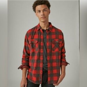 LUCKY BRAND Men’s Red Buffalo Plaid Long Sleeve Button Down Shacket